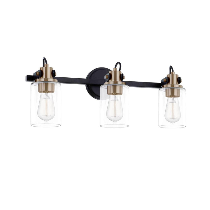 Justice Designs - FSN-8193-CLER-MBBR - Three Light Bath Bar - Fusion - Matte Black w/ Brass