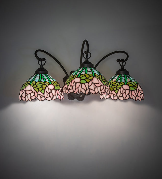 Meyda Tiffany - 263239 - Three Light Wall Sconce - Tiffany Cabbage Rose - Mahogany Bronze