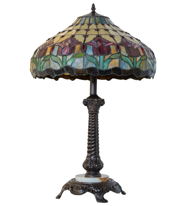 Meyda Tiffany - 265014 - One Light Table Lamp - Colonial Tulip - Mahogany Bronze