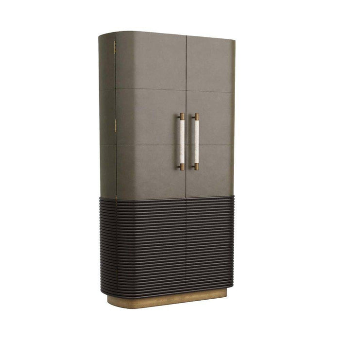 Arteriors - 6266 - Cabinet - Sherbourne - Graphite Leather/Umder Oak/White Marble/Antique Brass