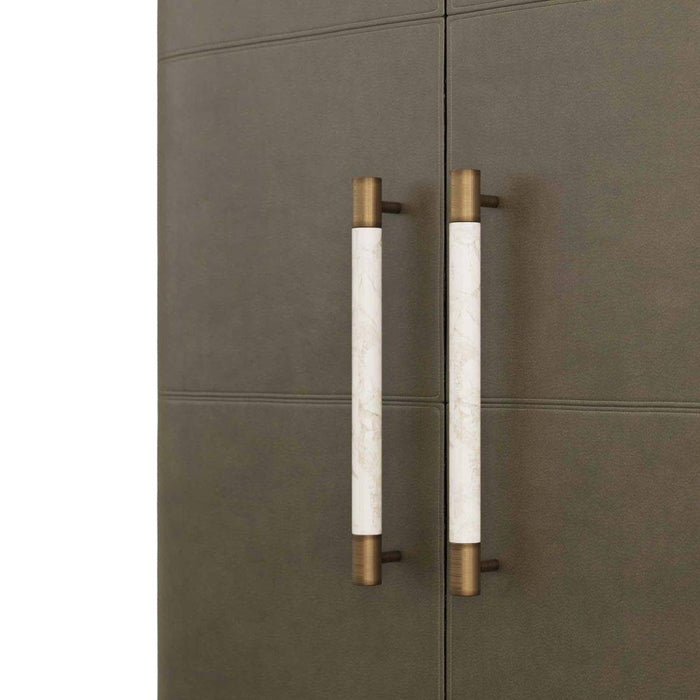 Arteriors - 6266 - Cabinet - Sherbourne - Graphite Leather/Umder Oak/White Marble/Antique Brass
