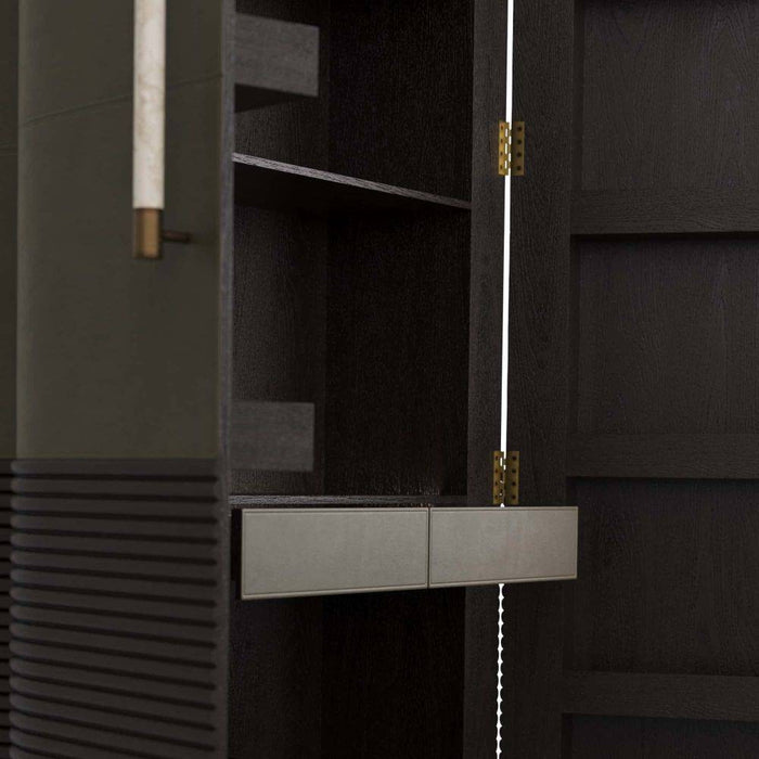 Arteriors - 6266 - Cabinet - Sherbourne - Graphite Leather/Umder Oak/White Marble/Antique Brass