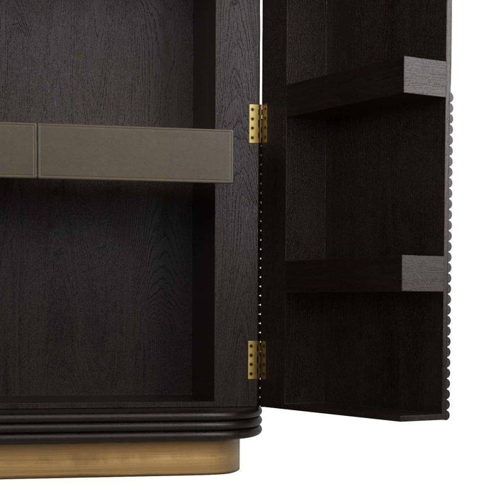 Arteriors - 6266 - Cabinet - Sherbourne - Graphite Leather/Umder Oak/White Marble/Antique Brass