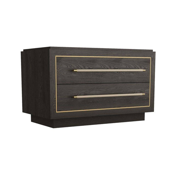 Arteriors - 6939 - Side Table - Puckett - Ebony Oak/Dove Leather/Antique Brass