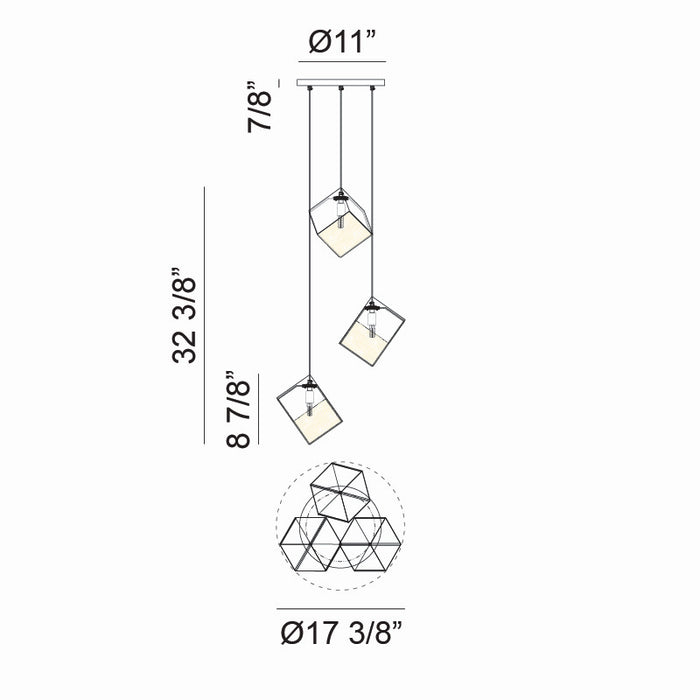 Matteo Lighting - C30503CG - Three Light Pendant - Cube