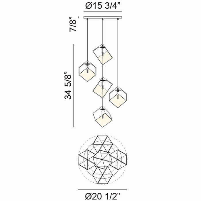 Matteo Lighting - C30505MB - Five Light Pendant - Cube