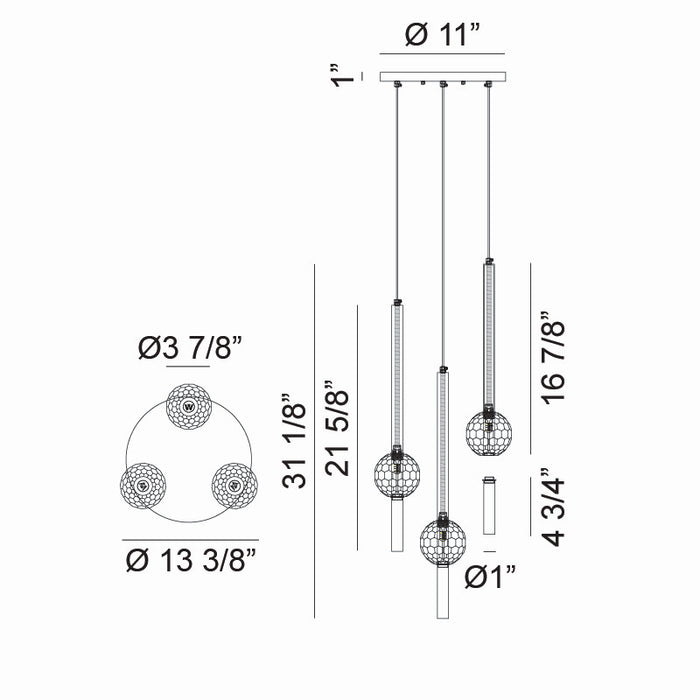 Matteo Lighting - C68903AG - Three Light Pendant - Windchimer