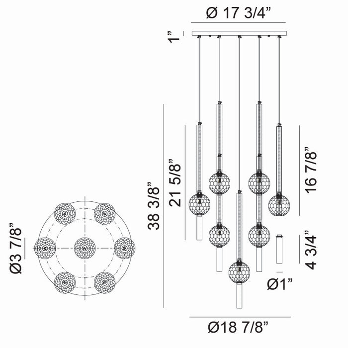 Matteo Lighting - C68907AG - Seven Light Pendant - Windchimer