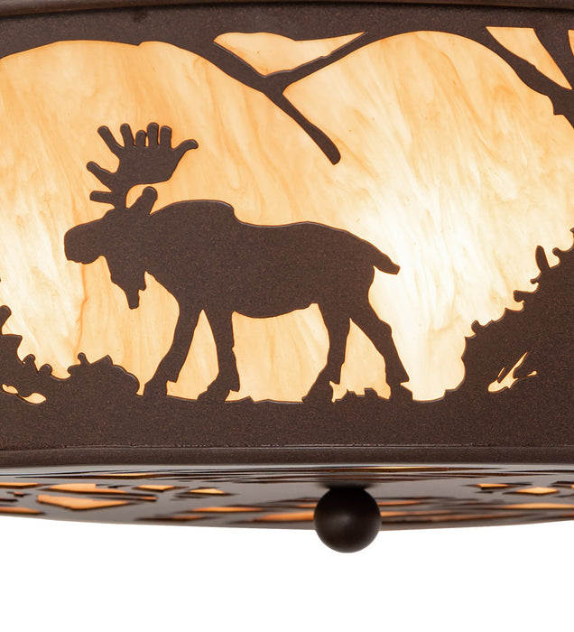 Meyda Tiffany - 264273 - Four Light Flushmount - Moose At Dawn - Cafe-Noir