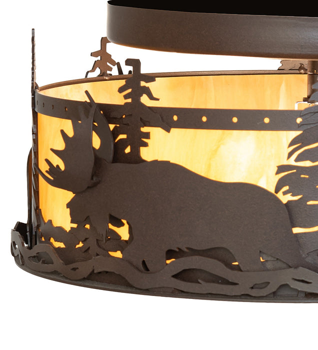 Meyda Tiffany - 264274 - Two Light Flushmount - Moose At Dusk - Cafe-Noir