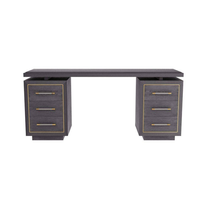 Arteriors - FKI03 - Desk - Wixom - Ebony Oak/Antique Brass/Graphite Leather