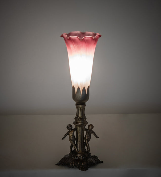 Meyda Tiffany - 262934 - One Light Mini Lamp - Pink/White - Antique Brass