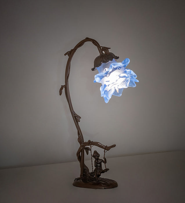 Meyda Tiffany - 269725 - One Light Mini Lamp - Blue Floral - Bronze,Antique Brass