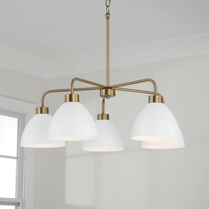Capital Lighting - 452051AW - Five Light Chandelier - Ross - Aged Brass and White