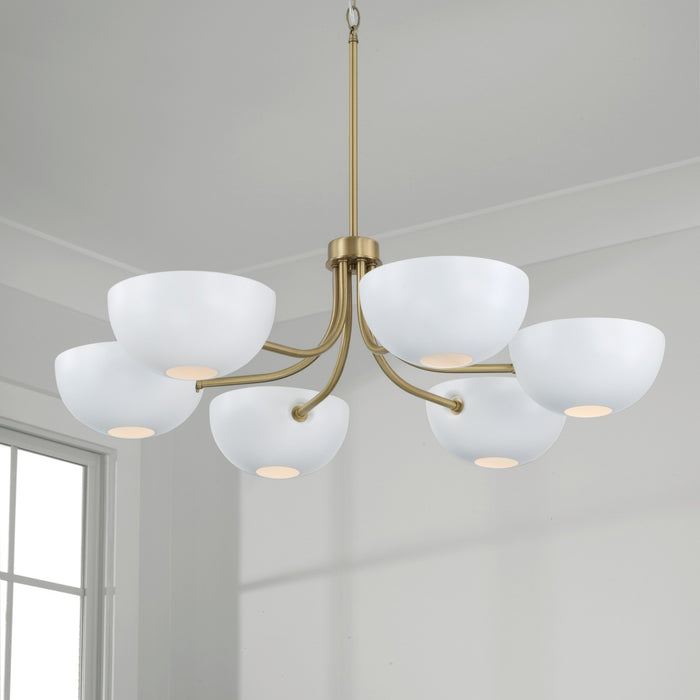 Capital Lighting - 451461AW - Six Light Chandelier - Reece - Aged Brass and White