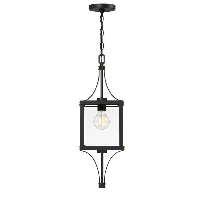 Savoy House - 5-475-144 - One Light Outdoor Hanging Lantern - Raeburn - Matte Black and Weathered Brushed Brass
