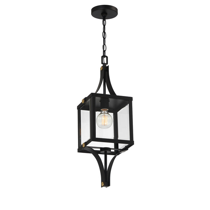 Savoy House - 5-475-144 - One Light Outdoor Hanging Lantern - Raeburn - Matte Black and Weathered Brushed Brass