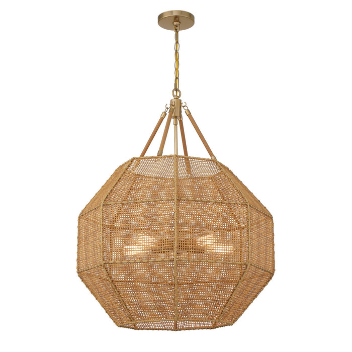 Savoy House - 7-5106-5-177 - Five Light Pendant - Selby - Burnished Brass and Rattan