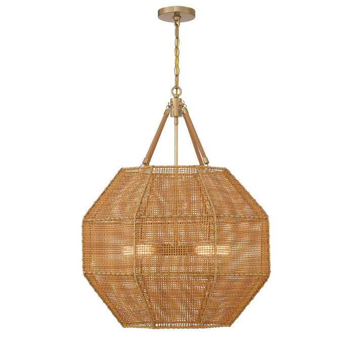 Savoy House - 7-5106-5-177 - Five Light Pendant - Selby - Burnished Brass and Rattan