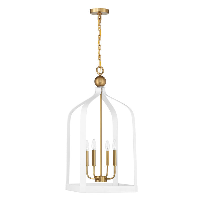 Savoy House - 7-7802-4-142 - Four Light Pendant - Sheffield - White with Warm Brass Accents