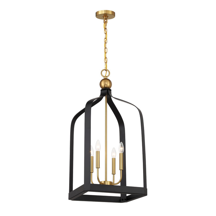 Savoy House - 7-7802-4-143 - Four Light Pendant - Sheffield - Matte Black with Warm Brass Accents