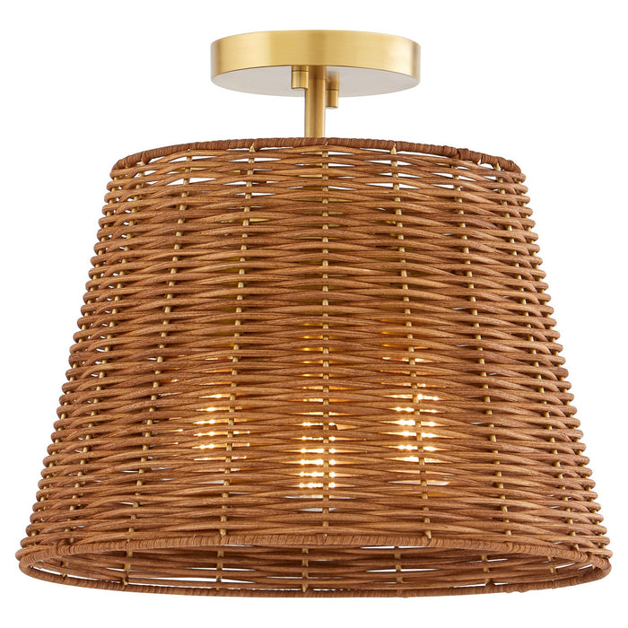 Quorum - 2893-13-80 - Three Light Semi Flush Mount - Wicker - Aged Brass