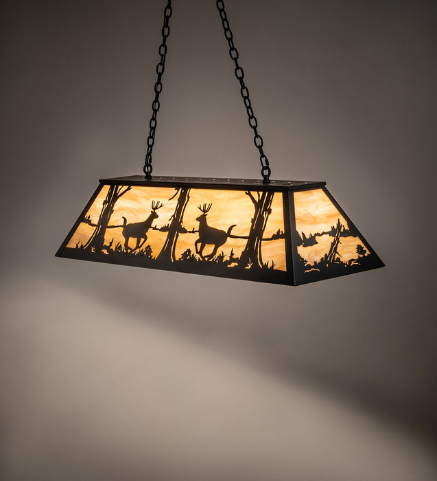 Meyda Tiffany - 268496 - Six Light Pendant - Deer At Lake - Black Satin Wrought Iron