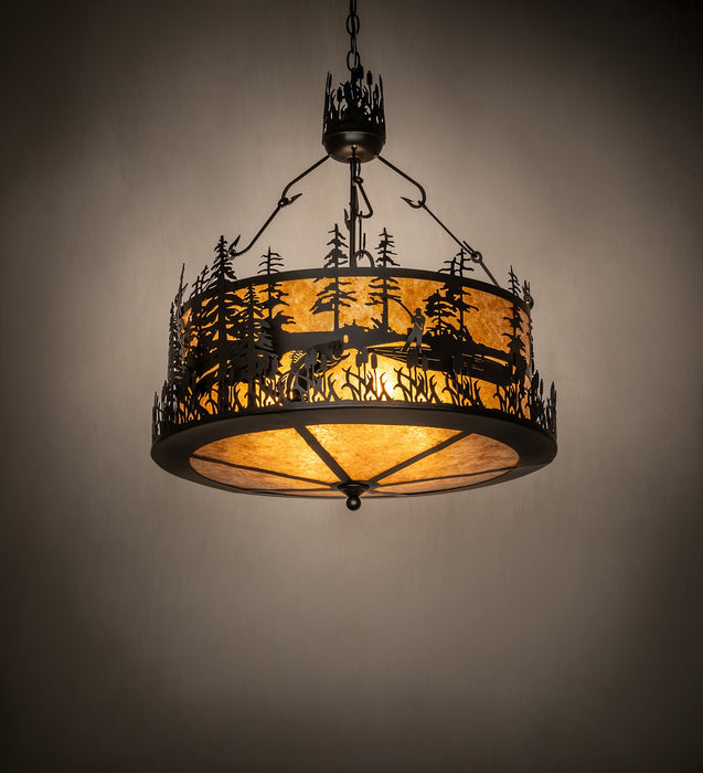 Meyda Tiffany - 268652 - Four Light Pendant - Bass And Fisherman - Solar Black