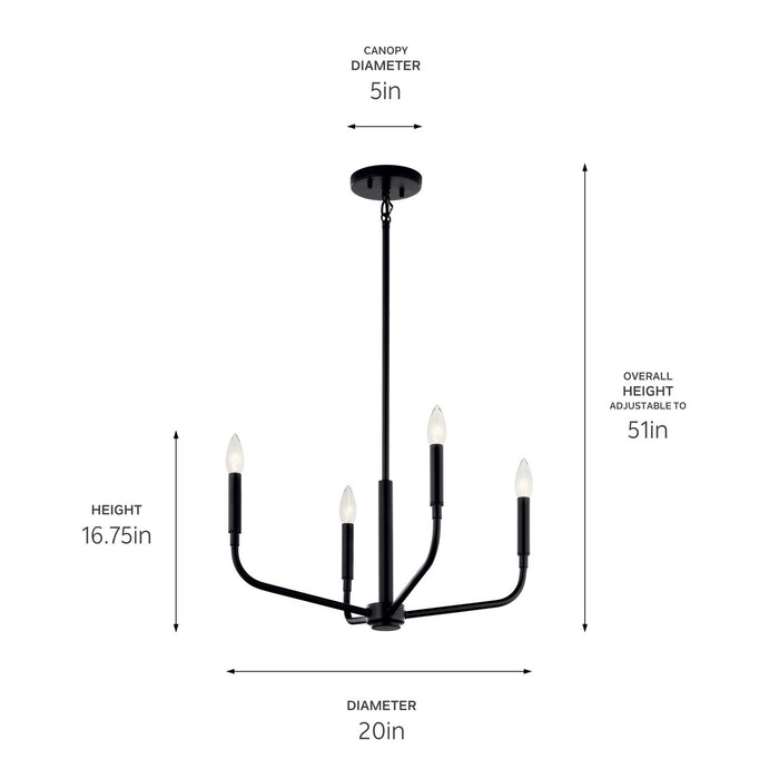 Kichler - 52716BK - Four Light Chandelier/Semi Flush Mount - Madden - Black