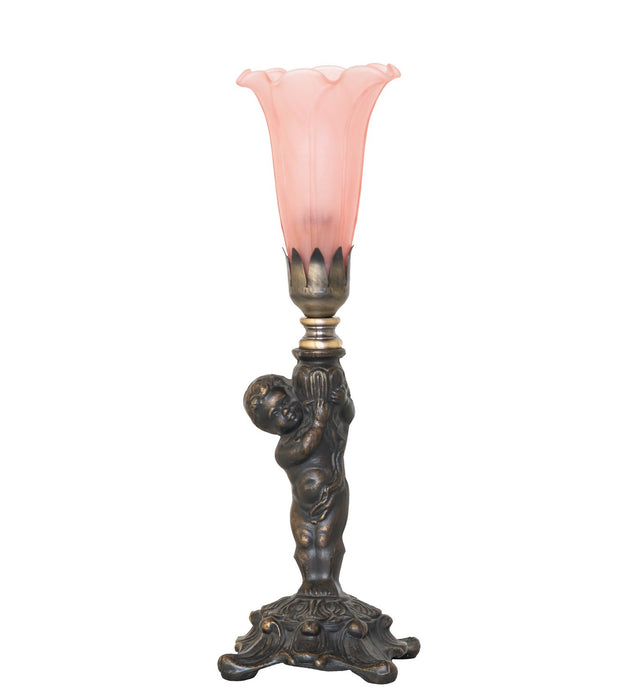 Meyda Tiffany - 273025 - One Light Mini Lamp - Pink Tiffany Pond Lily - Antique Brass