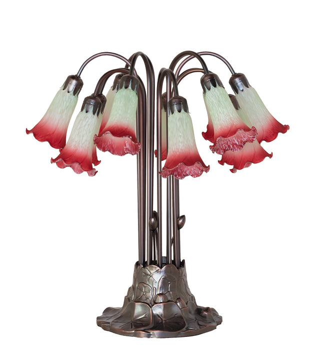 Meyda Tiffany - 273099 - 12 Light Table Lamp - Seafoam/Cranberry Tiffany Pond Lily - Mahogany Bronze