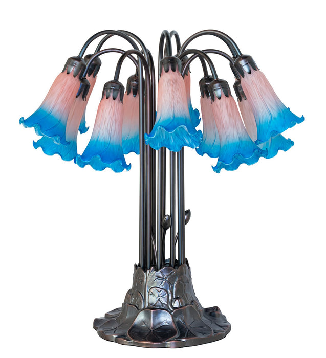 Meyda Tiffany - 273109 - 12 Light Table Lamp - Pink/Blue Tiffany Pond Lily - Mahogany Bronze