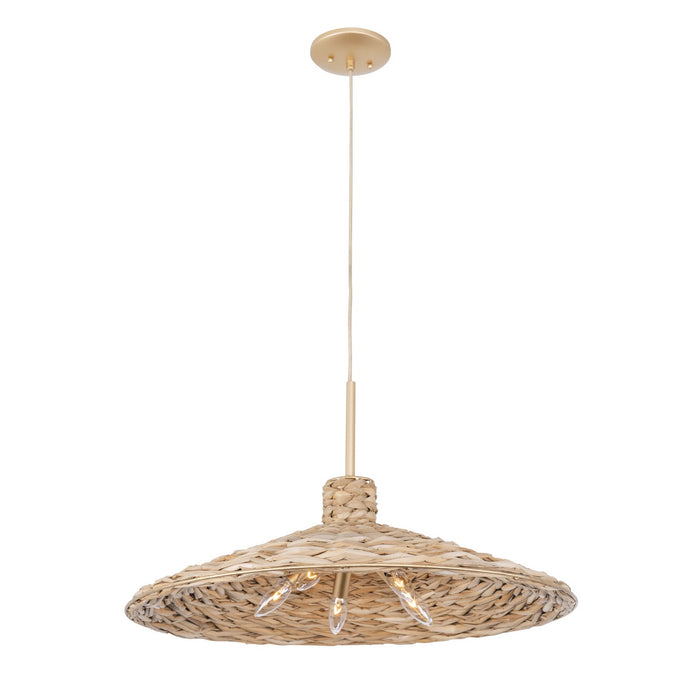 Varaluz - 502P05FGN - Five Light Pendant - Hilton Head - French Gold/Natural Seagrass