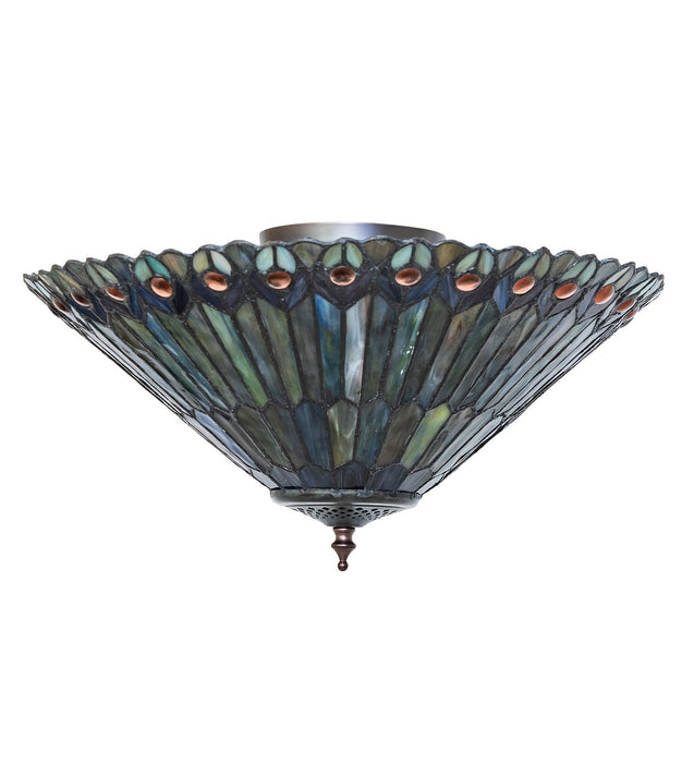 Meyda Tiffany - 274068 - Three Light Flushmount - Tiffany Jeweled Peacock