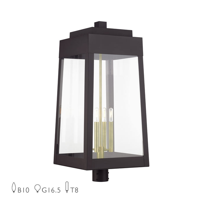 Livex Lighting - 20862-07 - Four Light Outdoor Post Top Lantern - Oslo - Bronze with Antique Brass