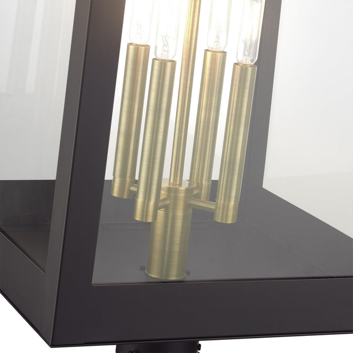 Livex Lighting - 20862-07 - Four Light Outdoor Post Top Lantern - Oslo - Bronze with Antique Brass