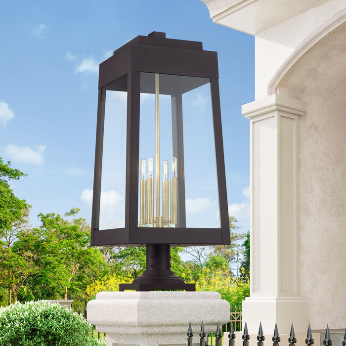 Livex Lighting - 20862-07 - Four Light Outdoor Post Top Lantern - Oslo - Bronze with Antique Brass