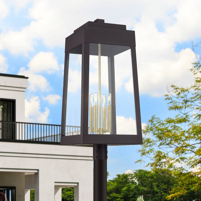 Livex Lighting - 20862-07 - Four Light Outdoor Post Top Lantern - Oslo - Bronze with Antique Brass