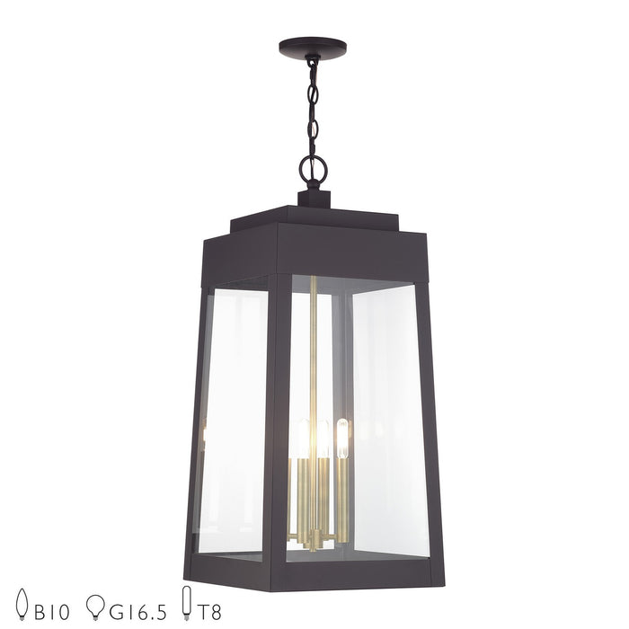 Livex Lighting - 20863-07 - Four Light Outdoor Pendant - Oslo - Bronze with Antique Brass