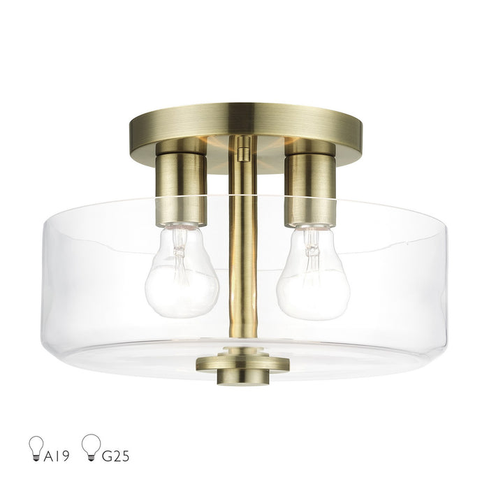 Livex Lighting - 46122-01 - Two Light Semi-Flush Mount - Whitworth - Antique Brass
