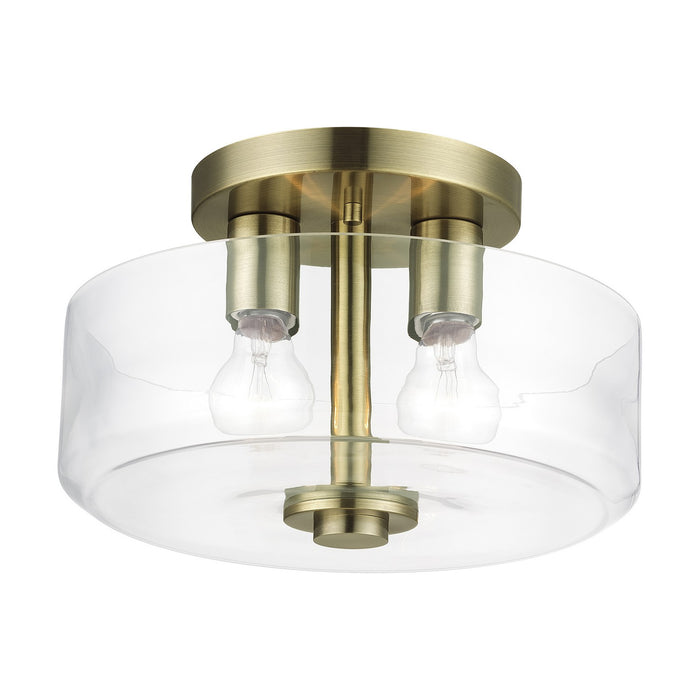 Livex Lighting - 46122-01 - Two Light Semi-Flush Mount - Whitworth - Antique Brass