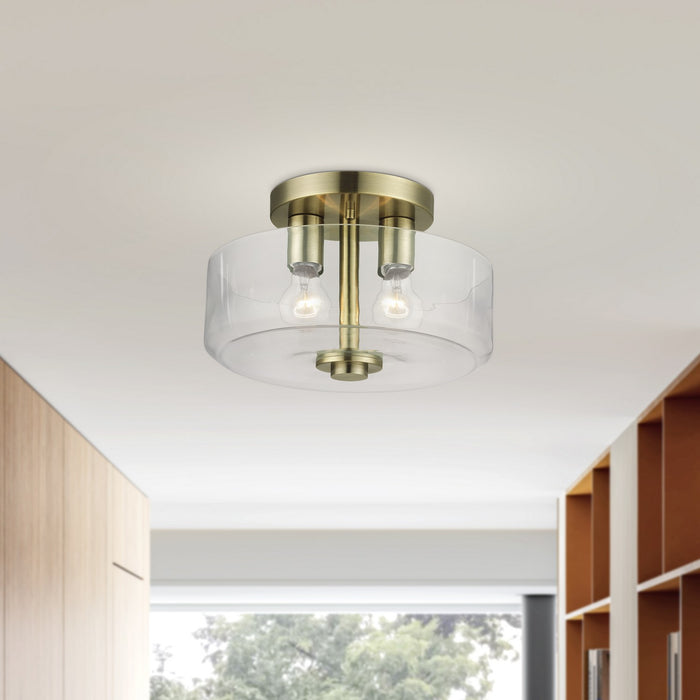 Livex Lighting - 46122-01 - Two Light Semi-Flush Mount - Whitworth - Antique Brass