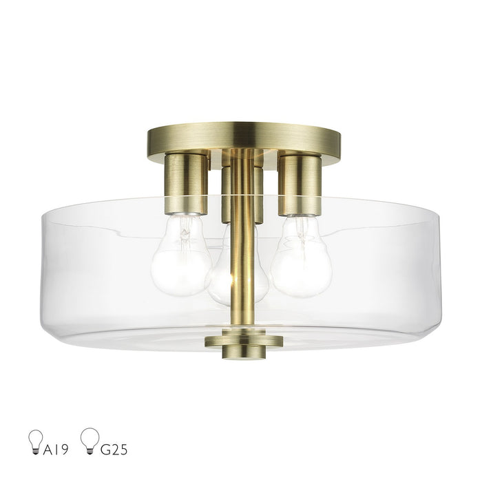 Livex Lighting - 46123-01 - Three Light Semi-Flush Mount - Whitworth - Antique Brass