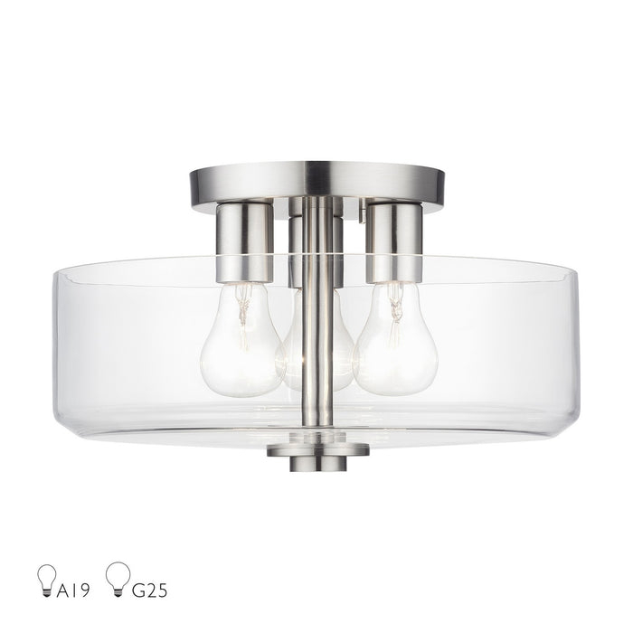 Livex Lighting - 46123-91 - Three Light Semi-Flush Mount - Whitworth - Brushed Nickel