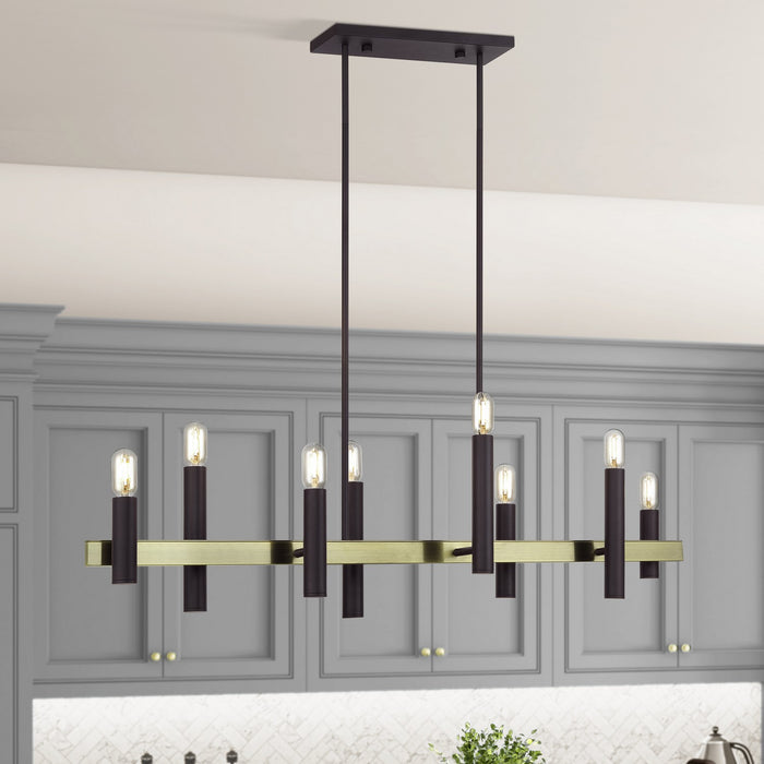 Livex Lighting - 46868-07 - Eight Light Linear Chandelier - Helsinki - Bronze with Antique Brass