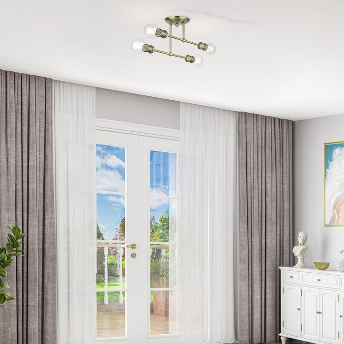 Livex Lighting - 47176-01 - Four Light Semi-Flush Mount - Delacroix - Antique Brass