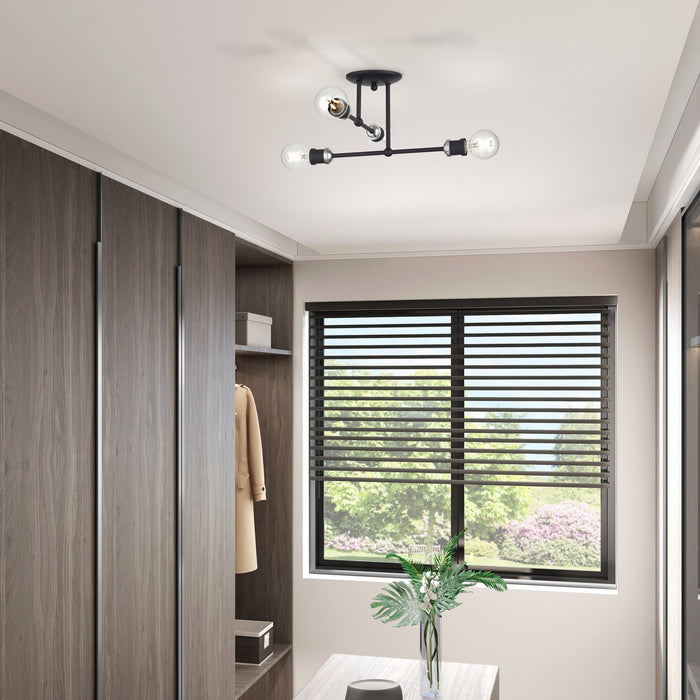 Livex Lighting - 47176-04 - Four Light Semi-Flush Mount - Delacroix - Black with Brushed Nickel