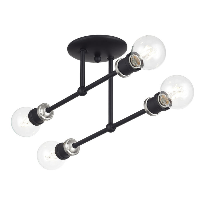 Livex Lighting - 47176-04 - Four Light Semi-Flush Mount - Delacroix - Black with Brushed Nickel