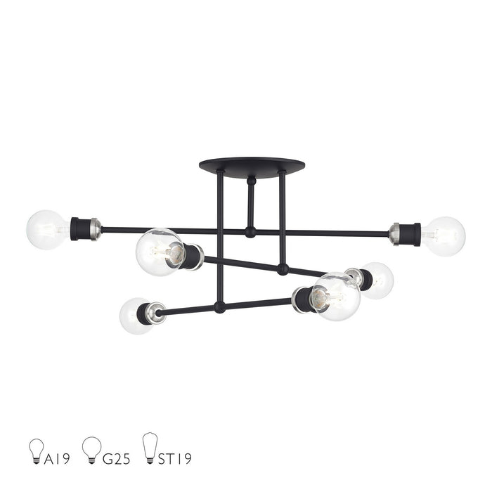 Livex Lighting - 47178-04 - Six Light Semi-Flush Mount - Delacroix - Black with Brushed Nickel
