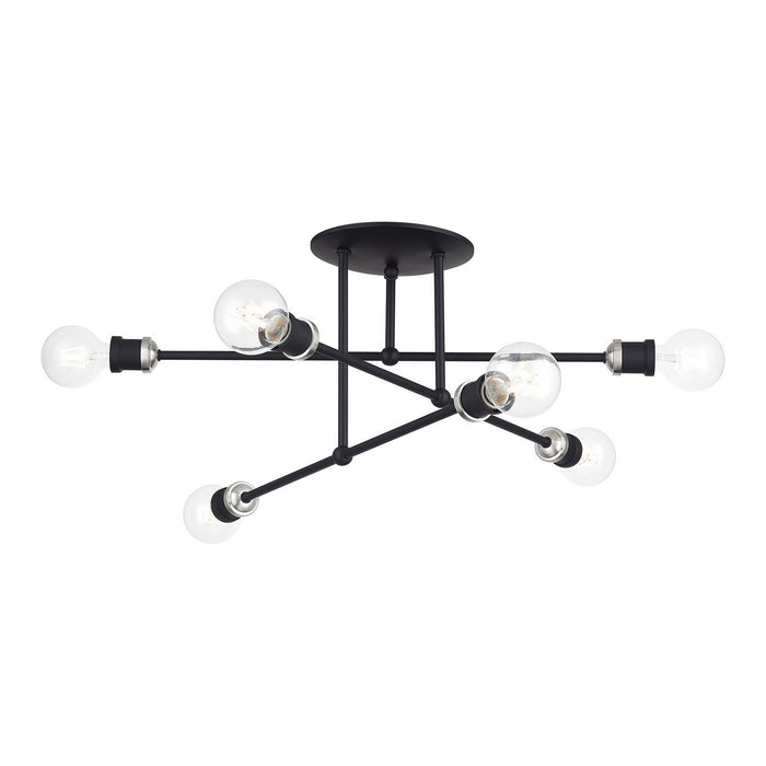Livex Lighting - 47178-04 - Six Light Semi-Flush Mount - Delacroix - Black with Brushed Nickel